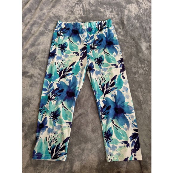 Boscovs Medium Pull On Womens Capris Legging Material Blue Floral - Picture 1 of 5